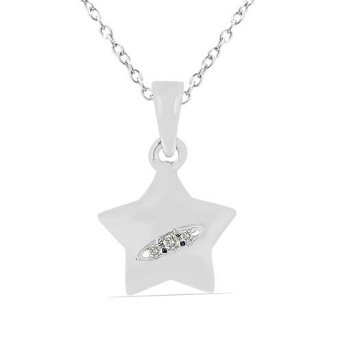 BUY STERLING SILVER NATURAL WHITE DIAMOND DOUBLE CUT GEMSTONE STAR PENDANT